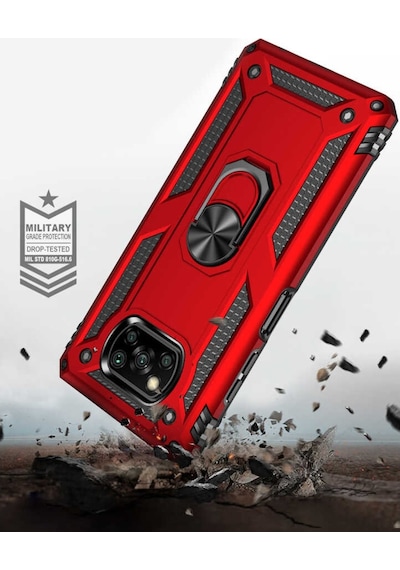 Xiaomi Poco X3 Kılıf Zore Vega Yüzüklü Standlı Zırh Kılıf