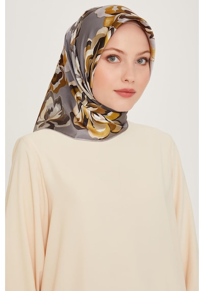 Armine İpek Eşarp 2025 Kış - 9234-32 Twill - Gri Sarı