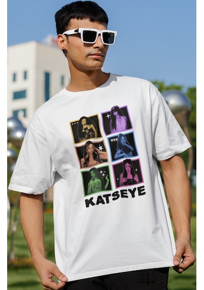 Sevbano Katseye Kpop Müzik Grubu Baskılı Unisex Oversize Tişört Beyaz