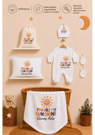 Pia Baby Kız Bebek İsimli %100 Pamuk Hastane Çıkışı 6 Parça Tulum Şapka Eldiven Hediye Seti 2061tybk0x Krem