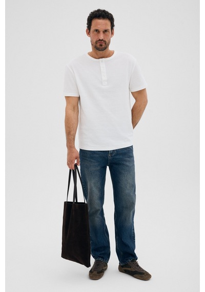 Grimelange Grımelange Calpen Organik Pamuklu Yakası Düğmeli Regular Fit Ekru T-shirt