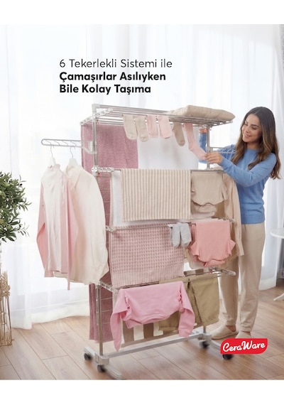 Home S4 Premium 4 Katlı Çamaşırlık Made in Korea Tam Katlanır Tekerlekli Çamaşır Kurutmalık