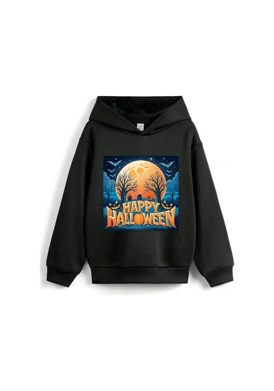 Stil X Halloween - Cadılar Bayramı Baskılı, Kapüşonlu Çocuk Sweatshırt, 3 İplik Şardonlu Siyah-4 Stil X Halloween - Cadılar Bayramı Baskılı, Kapüşonlu Çocuk Sweatshırt, 3 İplik Şardonlu Siyah-4