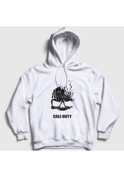Presmono Unisex Skull Call Of Duty Kapüşonlu Sweatshirt Beyaz