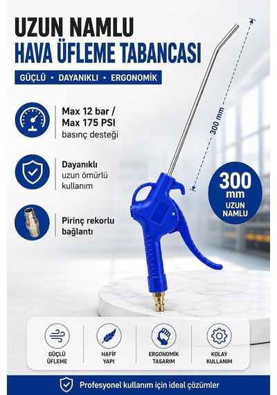 Tr 1 Adet Uzun Pirinç Rekorlu Metal Hava Tabancası 300 Mm Üfleme Temizleme Tabancası Kompresör Uyumlu