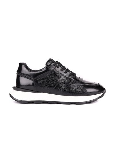 Shoetyle - Hakiki Deri Siyah Renk Günlük Erkek Sneaker - 610-1017-1657