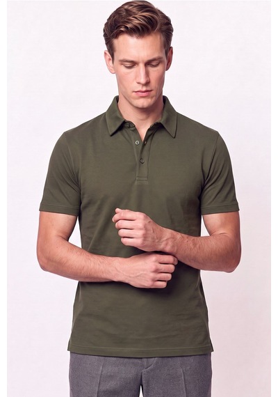 Efor Slim Fit Pamuklu Kıvrılmaz Polo Yaka Haki Tişört Ts 928
