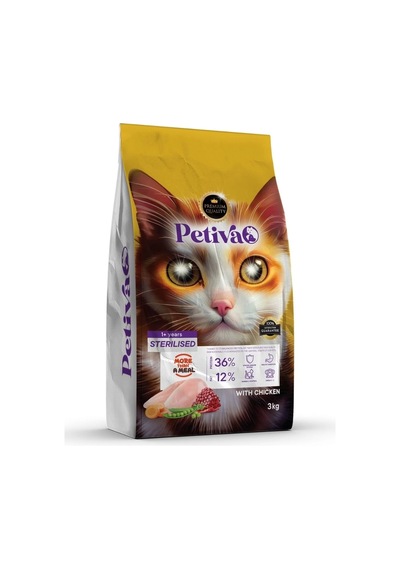 Petiva Kısırlaştırılmış Tavuk Etli Yetişkin Kedi Maması 3 KG