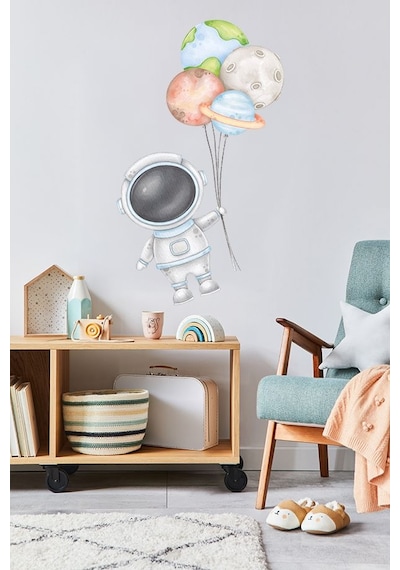 Sevimli Astronot Ve Balonlar Temalı Çocuk Ve Bebek Odası Dekoratif Duvar Sticker Seti