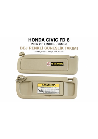 Honda Cıvıc Fd6 2006-2011 Model Uyumlu Bej Renkli Güneşlik Takımı Sol + Sağ 0