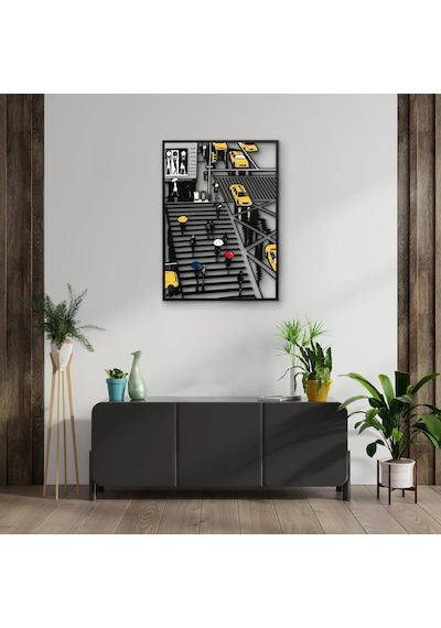 Yağmurlu Şehirde Yaya Geçidi - Metal Tablo - Dec0374 58 X 80 Cm Çok Renkli
