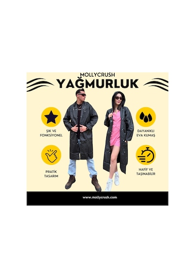 Mollycrush Unisex Su Rüzgar Geçirmez Katlanabilir Kapüşonlu Çıtçıt Düğmeli Eva Siyah Yağmurluk Siyah Mollycrush Unisex Su Rüzgar Geçirmez Katlanabilir Kapüşonlu Çıtçıt Düğmeli Eva Siyah Yağmurluk Siyah