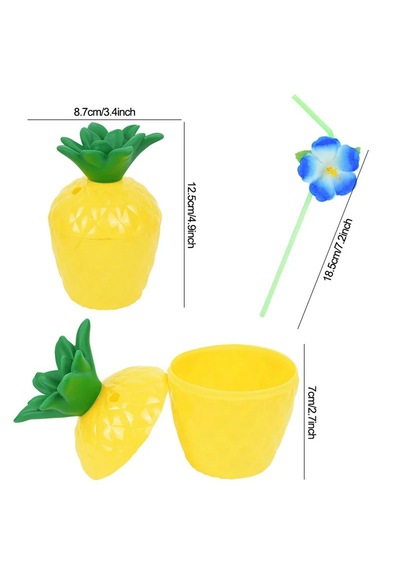 Ananas Hawaii Luau Aloha Pipetli İçecek Kabı Bardak 10x13 Cm 1 Adet Stantart