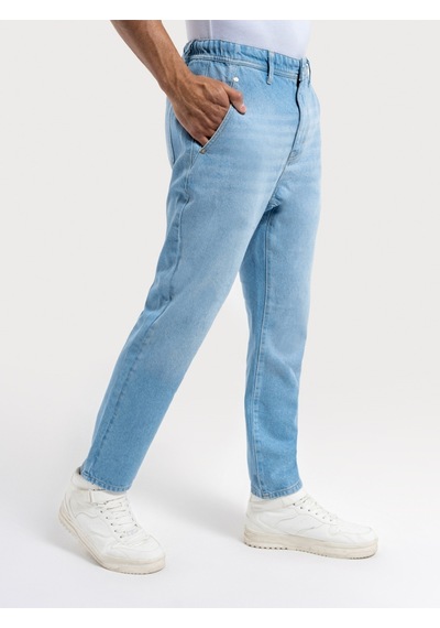 Slouchy Elastic Waist Fit Erkek Pantolon Denim