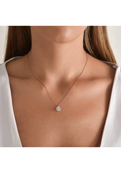 Kuyumcudukkani Beyaz Kare Kesim Taşlı Kolye-37345-r-w Rose Gold
