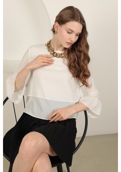 Chicnhappy Krep Kumaş Kolları Volanlı Kadın Bluz 24en2036011 Ekru