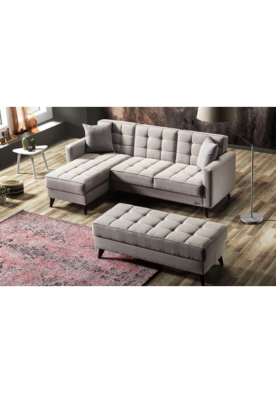 Vipa Orlando Mini Puflu Köşe Koltuk Takımı, R+2+p Oturma Odası Ve Salon İçin, Gri