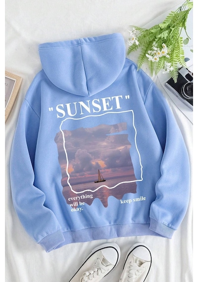 Uyguntarz Unisex Sunset Baskılı Sweatshirt Bebe Mavisi