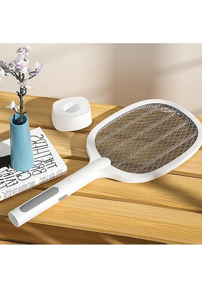 Beyaz Şarjlı Sinek Raketi, Usb Şarjlı, 1200mah Batarya, 21.6x52.6 Cm, Elektrikli Sinek, Arı, Si