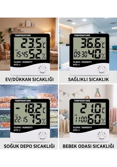 Lexroo Bebek Odası, Ev, Ofis Ve Soğuk Hava Deposu İçin Saatli Sıcaklık Ve Nem Ölçer