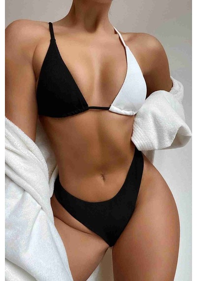 Angelsin Siyah Beyaz Bikini Üst