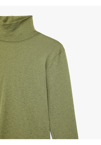 Koton Slim Fit Dik Yaka Uzun Kollu Tişört Ada Çayı 7wak50002uk Açık Yeşil