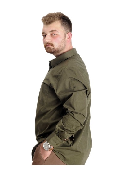 Mode Xl Büyük Beden Gömlek Ukol Cep Lycra Poplin 20350 Haki 001