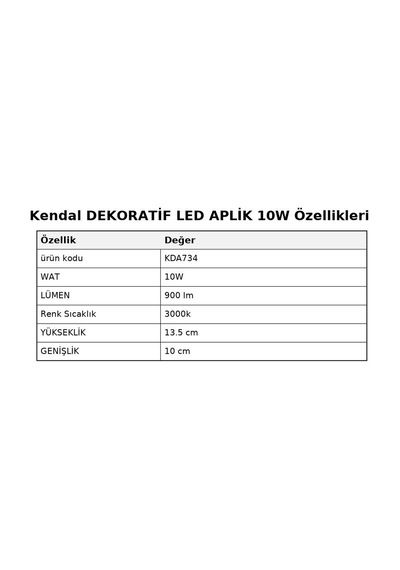 Kendal Kda734 Dekoratif Led Aplik 10w 900 Lümen Abs - Gün Işığı Siyah
