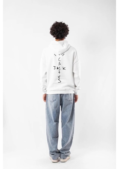 Startmore Cactus Jack Sırt Baskılı Oversize Unisex Beyaz Beyaz
