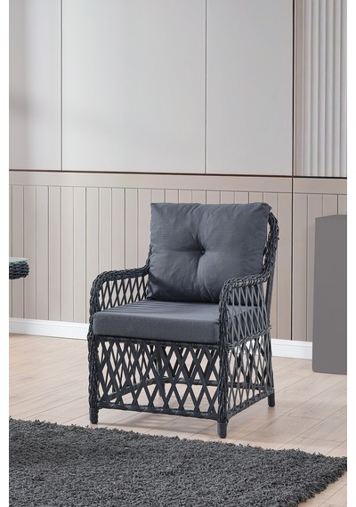 Roma Rattan Bahçe Balkon Takımı 2+1+1 Cam Masalı Antrasit