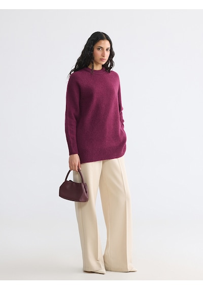 Lcw Modest Bordo Bisiklet Yaka Oversize Kadın Triko Tunik