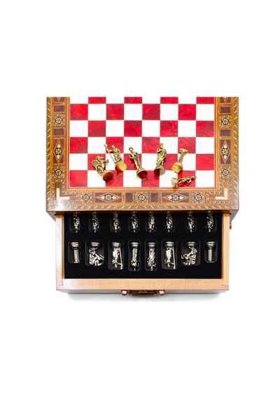 Saklamalı - 147 - Satranç Roma Oymalı Sc38s - 32cm, Kırmızı Tahta - Muratech - - Sc32k