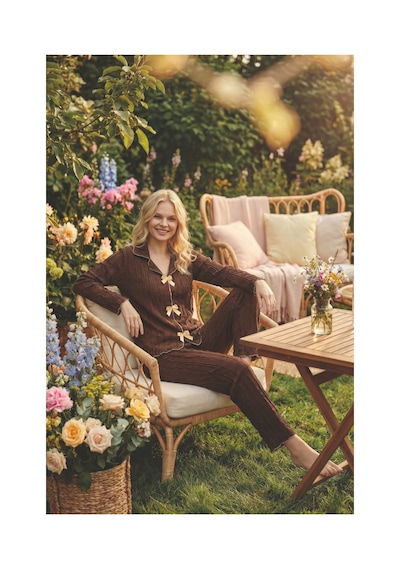 Rindahomewear Kahverengi Bürümcük Kumaş Fiyonk Detaylı Uzun Kollu Pijama Takımı Kahverengi Rindahomewear Kahverengi Bürümcük Kumaş Fiyonk Detaylı Uzun Kollu Pijama Takımı Kahverengi