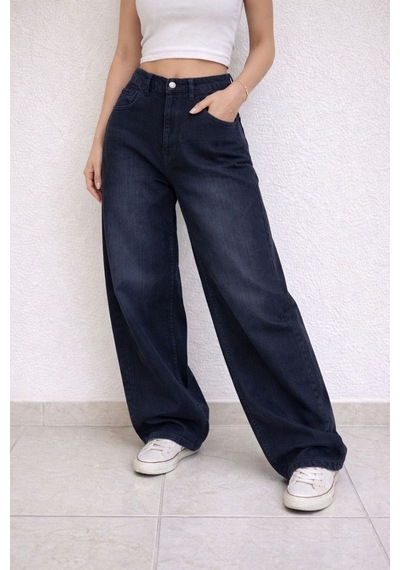 St.poll Eskitme Yıkama Vintage Unisex Baggy Jean Pantolon Lacivert