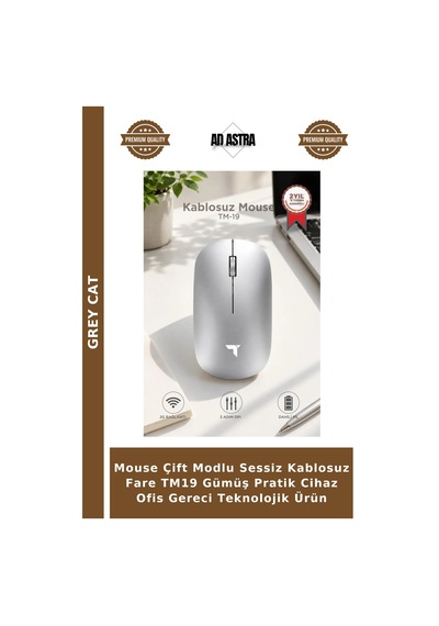 Mouse Çift Modlu Sessiz Kablosuz Fare Tm19 Gümüş Pratik Cihaz Ofis Gereci Teknolojik Ürün