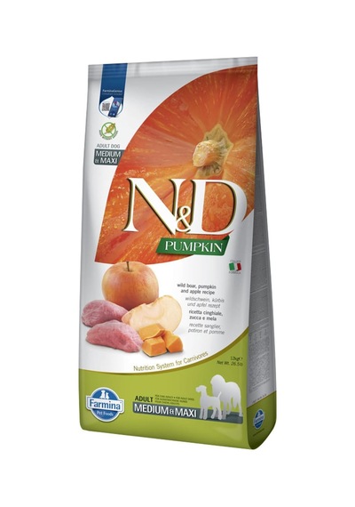 N&d Pumpkin Kuru Köpek Maması, Tahılsız, Yaban Domuzu Ve Elmalı, Yetişkin Medium Ve Maxi, 12 Kg