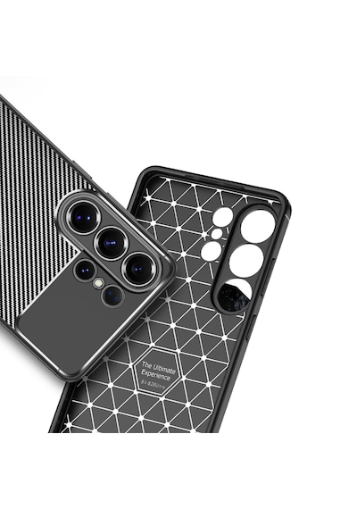 Samsung Uyumlu Galaxy S26 Ultra Kılıf Kamera Korumalı Darbe Emici Karbon Tasarım Silikon Kapak Siyah