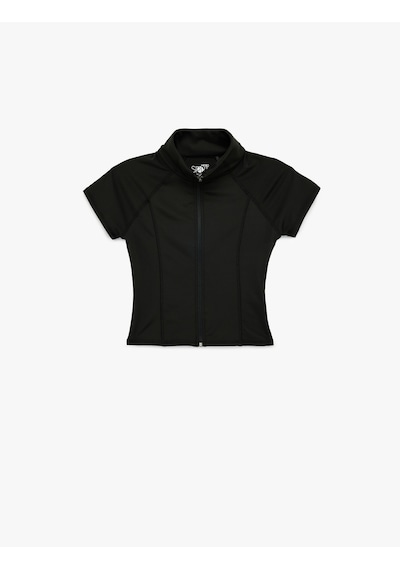 Koton Dik Yaka Kısa Kollu Fermuarlı Slim Fit Spor Tişört Siyah 6sak10030nk Siyah