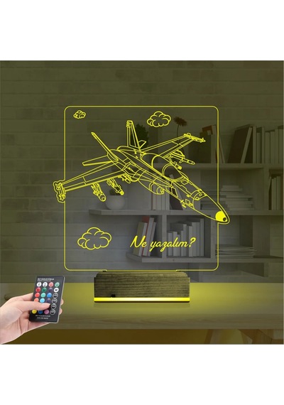 Luvivia Savaş Uçağı Pilot Kişiye Özel 3d Lamba - Masa Gece Lambası Şeffaf