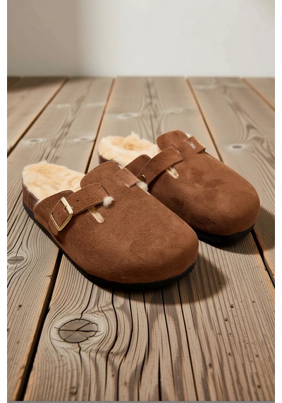 Benerly Kadın Düz Yaka Kapalı Kol Nubuk Sabo Terlik %100 Poliüretan Fonks Açık Kahverengi