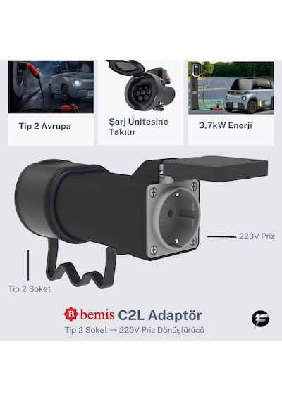 Bemis C2l Charger To Load Elektrikli Araç Şarj Uyumlu Kablosuz Adaptör 3.7 Kw