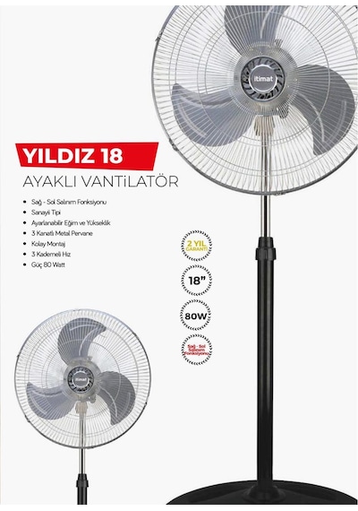 İtimat Sn-2512 Yıldız 18" Ayaklı Vantilatör