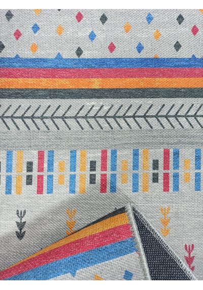 Gri Ve Çok Renkli Geometrik Desenli Modern Yolluk - Tk304ou