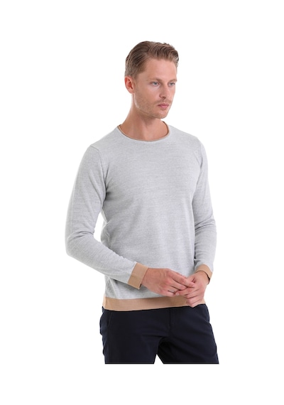 Hatemoğlu Gri Comfort Fit Düz Yünlü Bisiklet Yaka Casual Triko  Kazak Gri