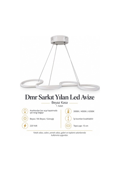 Dmr Sarkıt Yılan Led Avize Beyaz Kasa 45w Üç Renk 6500k/4000k/3000k Beyaz /sarı/ılık Beyaz Günışığ Çok Renkli