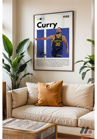 Curry Basketbol Posteri, Siyah Çerçeveli Duvar Tablosu - Spor Severlere Hediye