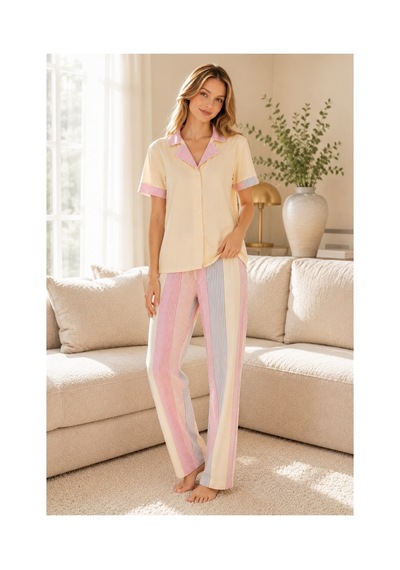 Rindahomewear Kadın Milan Düğmeli Pijama Takımı Sarı