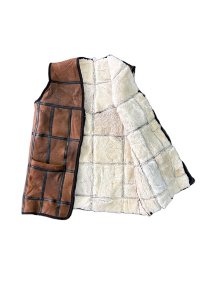 Ln Leather Özel Üretim Patchwork -süet Gerçek Deri Çocuk Yelek 5-6 Yaş Taba