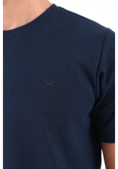 Rowinger Waffle Dokulu Nakış Logo Detaylı Oversize Erkek T-shirt Navyblue