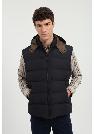 Dufy Erkek Slim Fit Kapüşonlu Lacivert Yelek Mont-18150